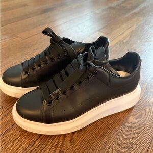 Alexander McQueen Black Leather Sneakers with White Sole